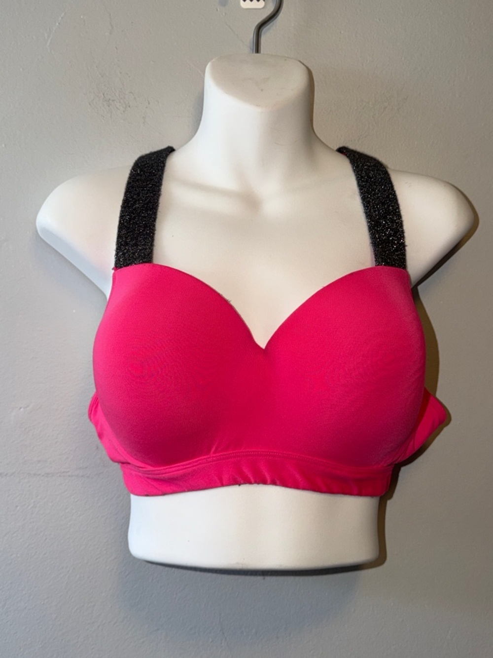 smart & sexy Hot Pink Padded Bralette with Black Sparkle Straps